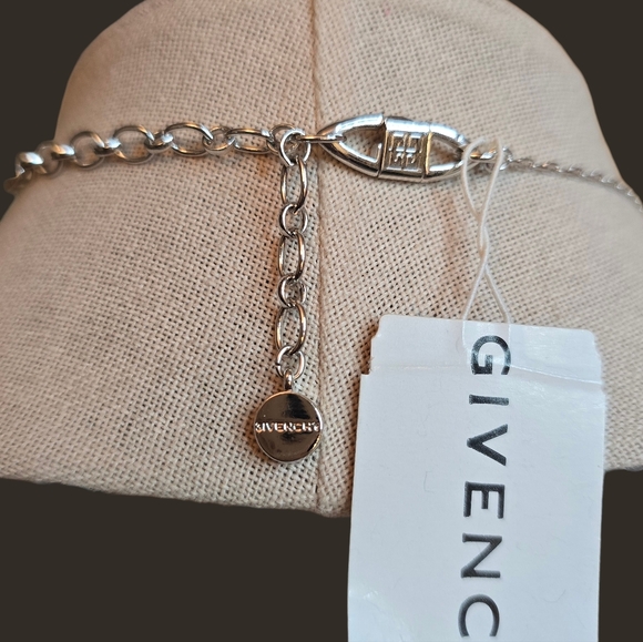 Givenchy NOS 90s Silver Tone With Blue/AB Swarovski Crystals Y Necklace - Picture 6 of 6